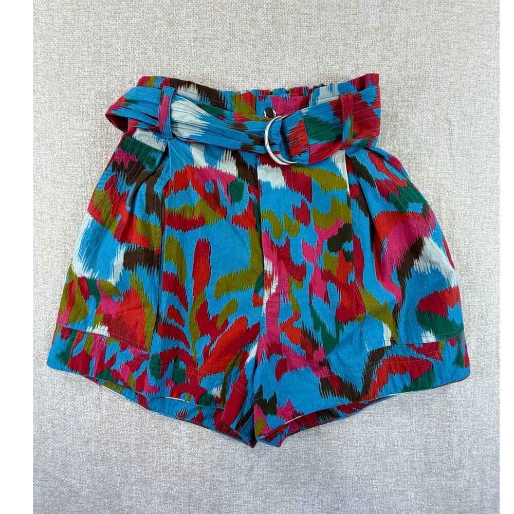 Chufy Women's Small Blue Gone Jammin Southwest Print Belted High Waist Shorts